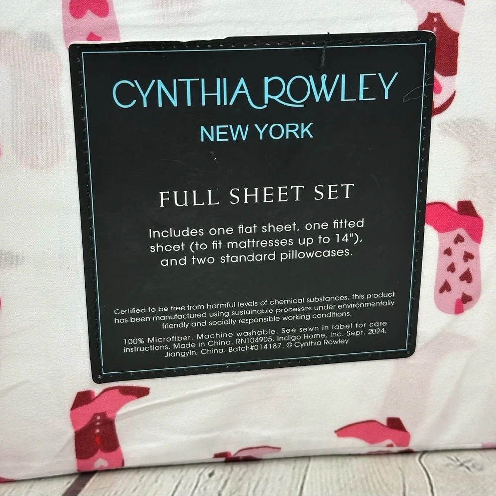 Cynthia Rowley microfiber full sheet set cowgirl Boot & hearts western coquette